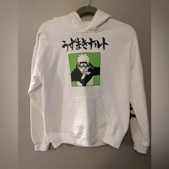 NARUTO hoodie - white soft hooded sweatshirt anime graphic print front/back - Picture 1 of 4